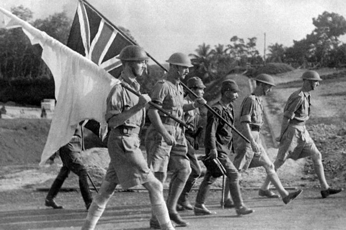 "In 1942, the British Army Surrendered Singapore, Creating One of the Worst Disasters in British Military History. The Japanese, with 30,000 Men, Took the Malaysian Peninsula and Singapore in Just 70 Days, December 8 to February 15, Taking 130,000 Allied POWs and Ending British Rule in the Far East."