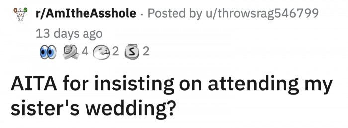 OP's only sister is about to get married and the wedding is a child-free event