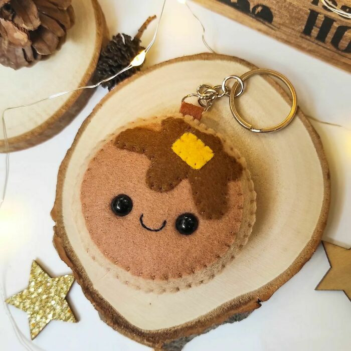 "Felt Pancake Keychain. Pattern Made By Me"