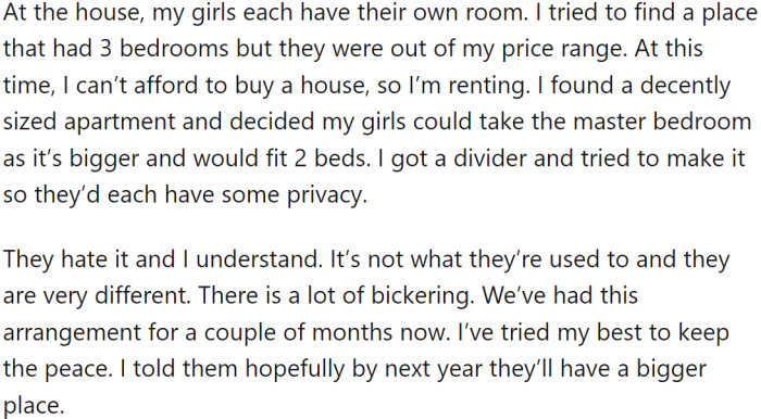 Initially, they tried an arrangement where one parent would stay at the house each week while the other rented an apartment, aiming to minimize disruption for their children.