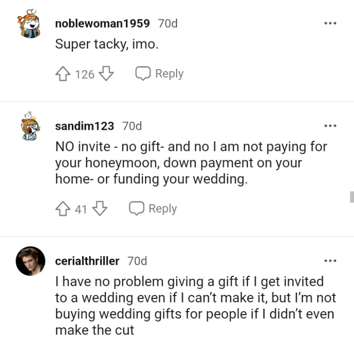 No invite means that you get no gift from me