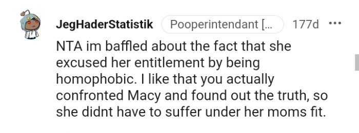 Macy didn't have to suffer under her mom