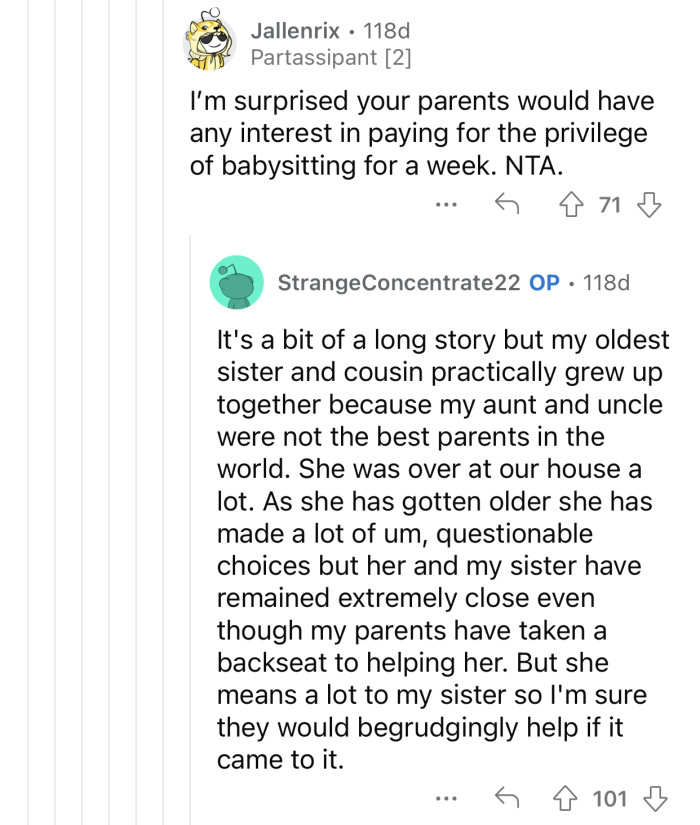 OP's sister and her cousin have a special relationship.