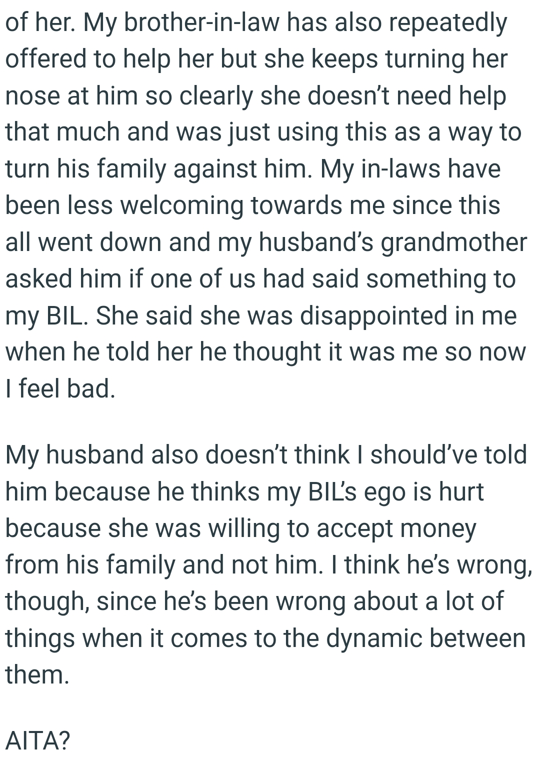 OP's In-Laws Have Been Less Welcoming Towards Her Since This All Went Down