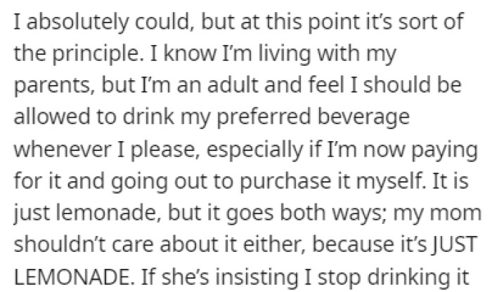 OP Doesn't Understand Why She Wouldn't Be Allowed to Drink Whatever She Wants