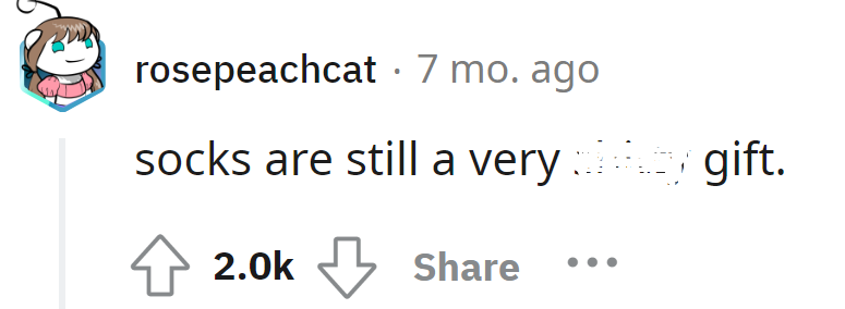 Redditor agreed with the OP that socks are a very disappointing gift