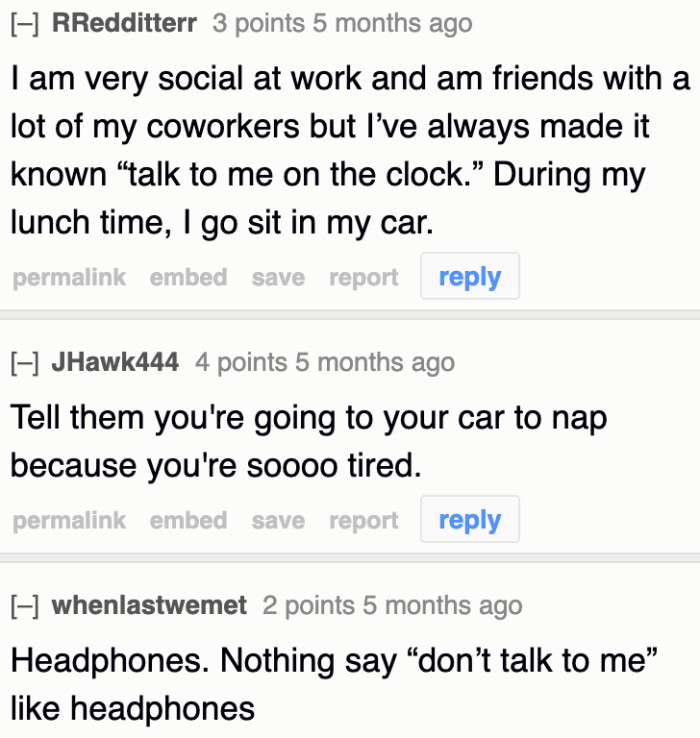 Headphones would help her escape the lunch-time negativity too.