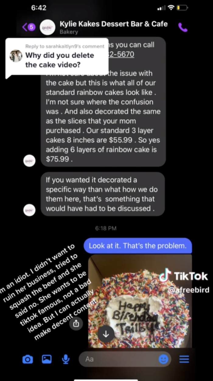 The customer aired her grievances and showed the messages, explaining more about the issue and why she was so upset with the cake design.