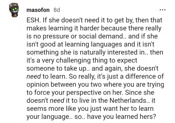 20. She does not need to learn