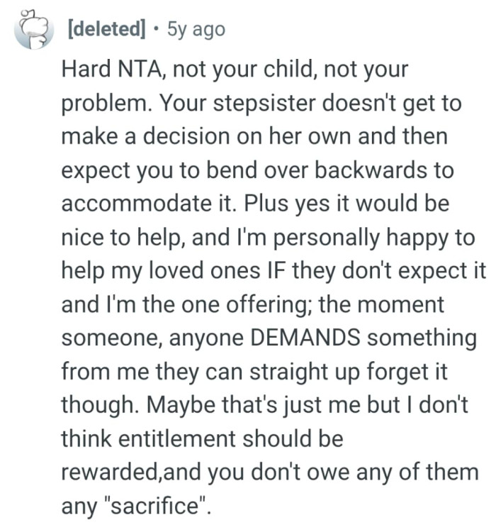 OP's step sister doesn't get to make a decision on her own