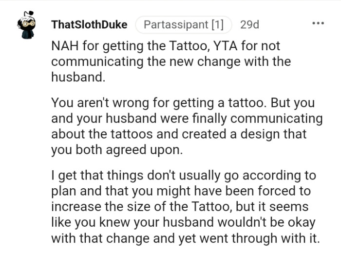 The OP's not wrong for getting a tattoo