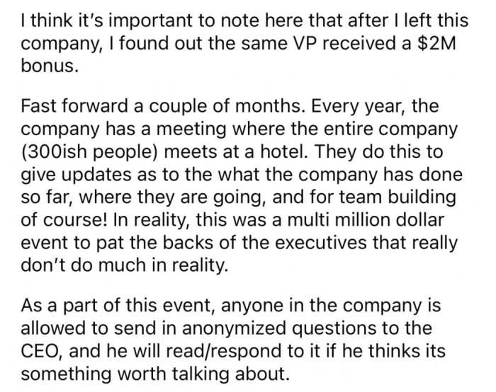 During a Big Meeting with the Entire Company, OP Asked the CEO an Anonymous Question