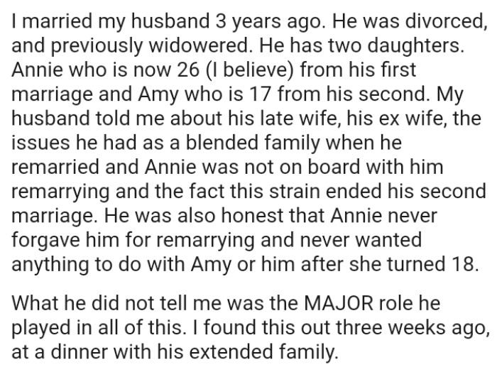 OP's husband told her about his late wife, his ex-wife, and the issues he had as a blended family
