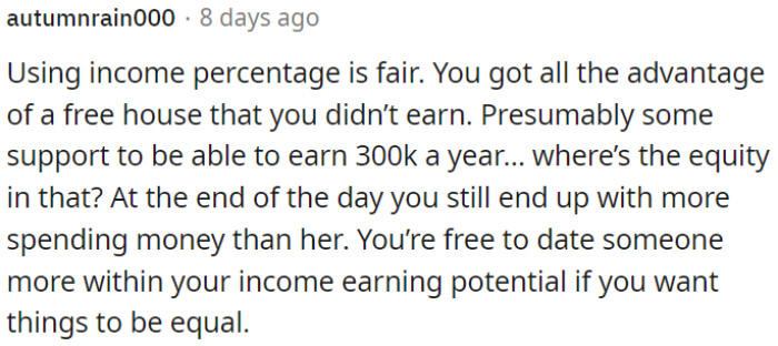 Equity is attained through the utilization of income percentages to ensure fairness.