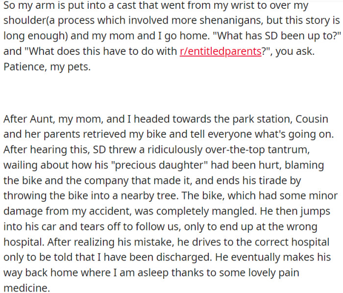 OP's father holds the bike responsible and sets out to search for OP.