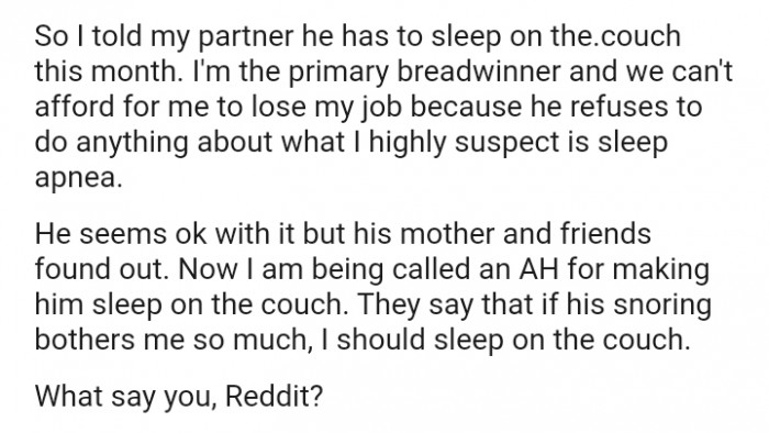 I'm the primary breadwinner, and we can't afford for me to lose my job