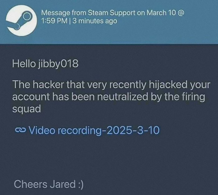 "Steam Support: Neutralizer Of Account Hackers, Execution Footage"