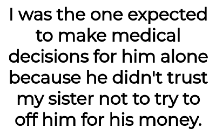 The OP said their father didn't trust her sister: