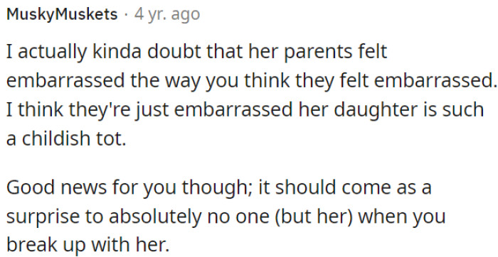 Anticipation of a future breakup does not surprise anyone except her.