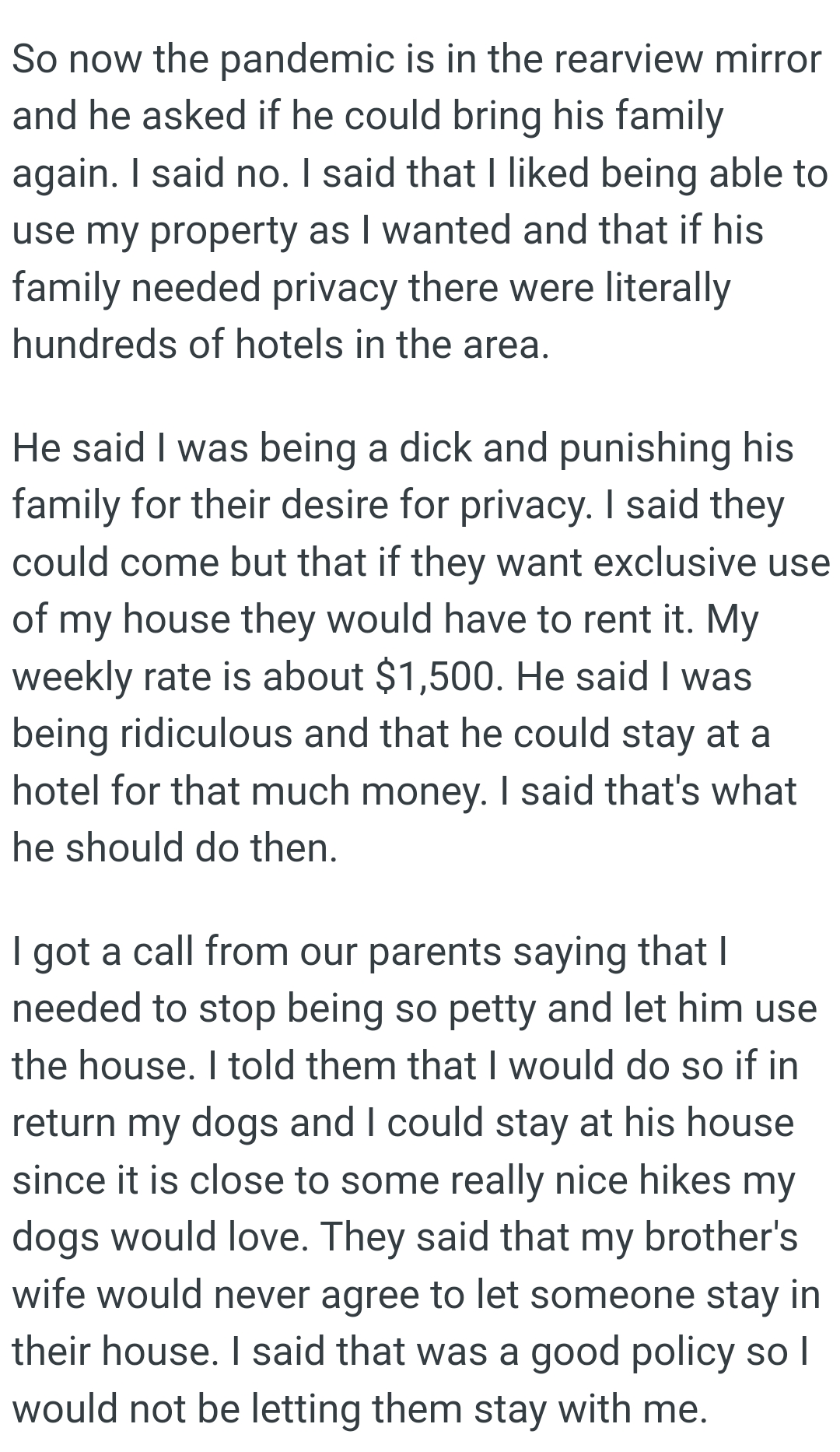 The OP gets a call from his parents