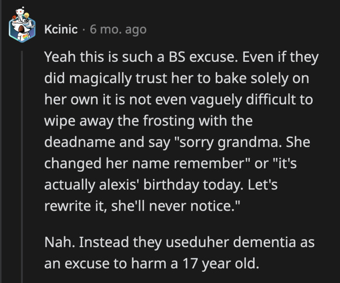 People Doubted If OP's Grandma Actually Baked the Cake Without OP's Sister Assisting Her.