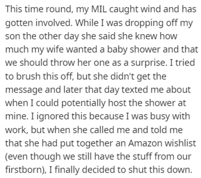 When OP's mother-in-law caught wind of this, she immediately started planning the party