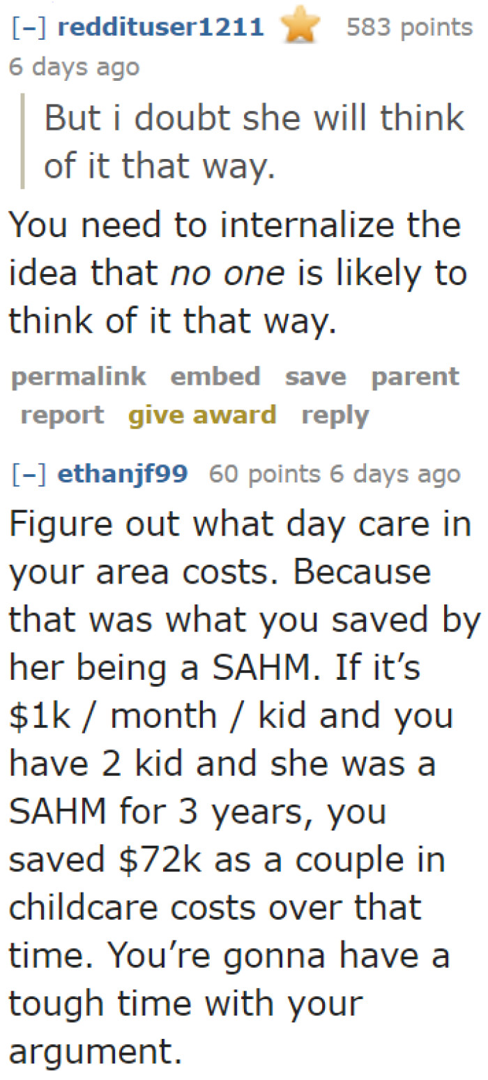 This guy doesn't deserve $7,000 more. He didn't even consider the cost of childcare.
