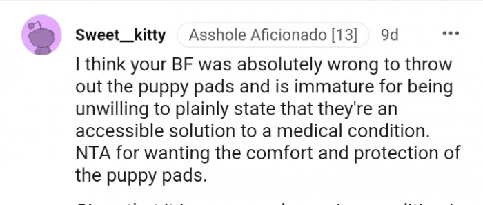 8. Your bf was wrong to trash the puppy pads