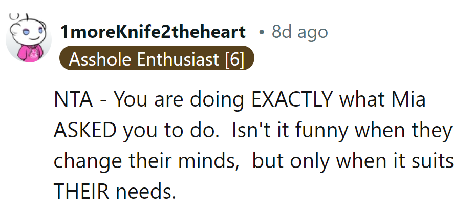 Following Mia's script to a tee! Funny how the plot twists when it suits them.