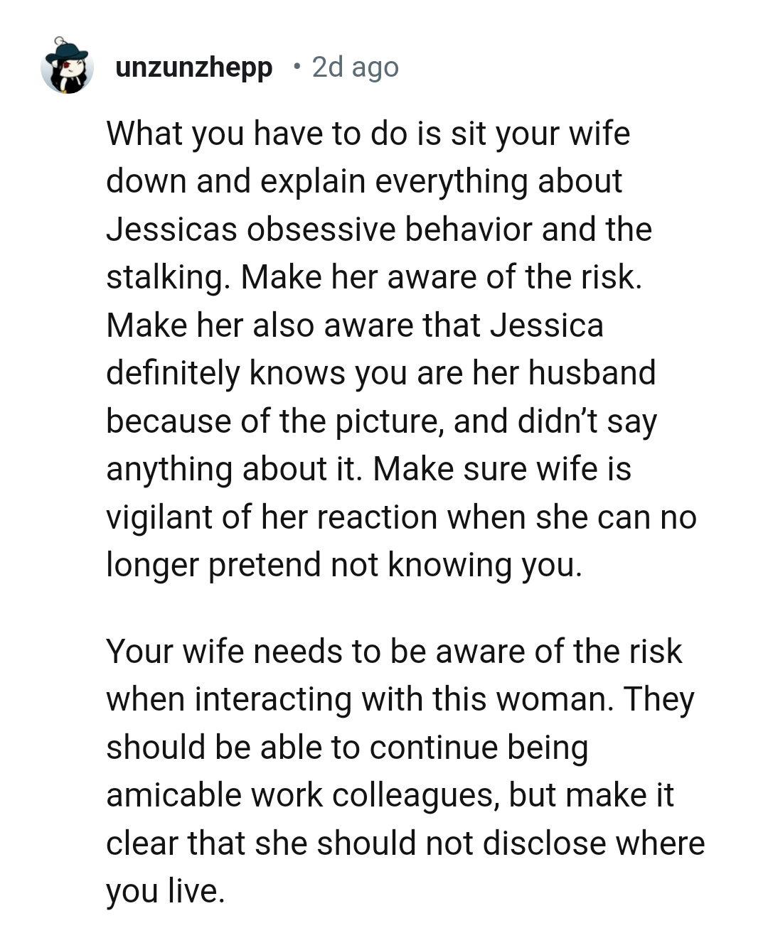 OP's wife needs to be aware of the risk