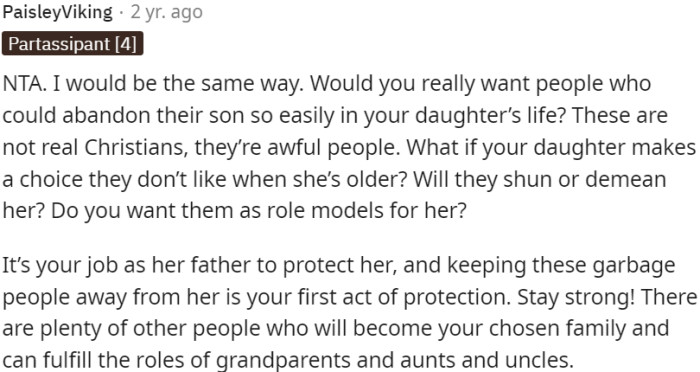 Their actions may raise concerns about how they would treat her if she were to make choices they disapprove of in the future