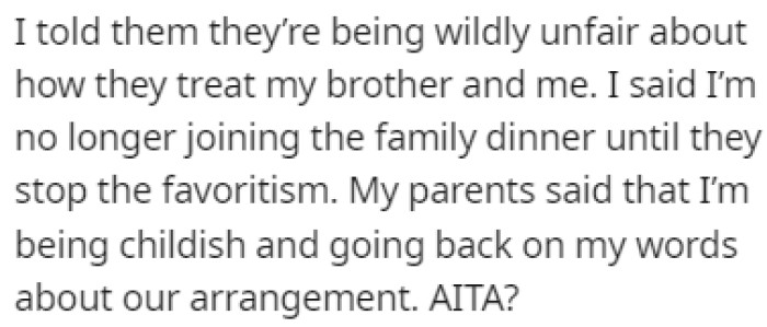 OP pointed out that they were being unfair, and the parents called them out for being childish