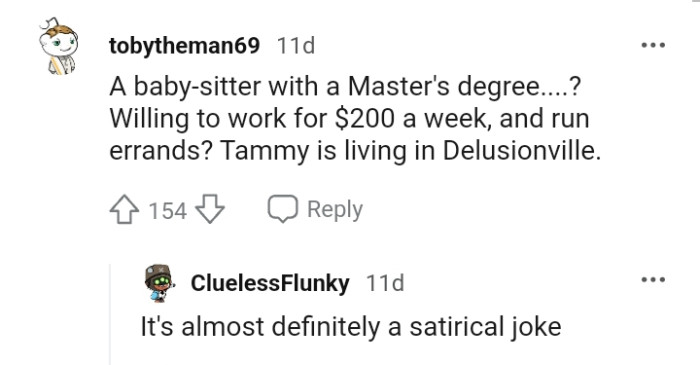 Masters degree babysitter