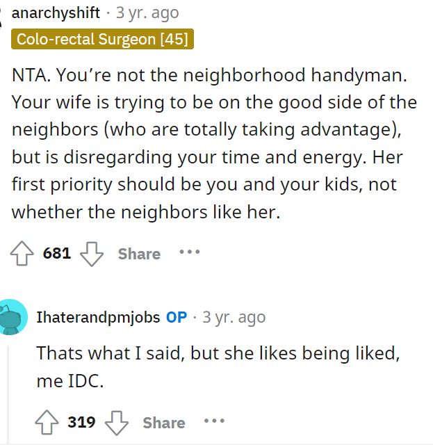 This is important to look into too because the neighbors are absolutely taking advantage of the husband and the wife also.