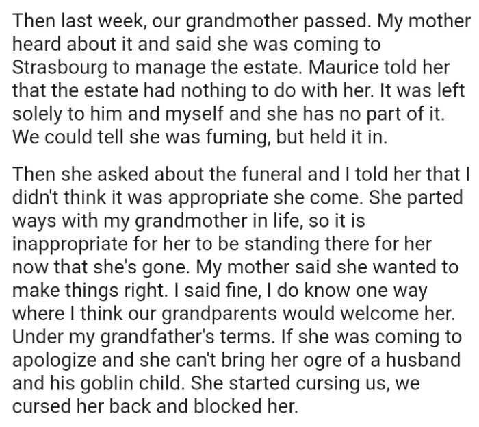 It was left solely to the OP and his brother, and their mom has no part of it