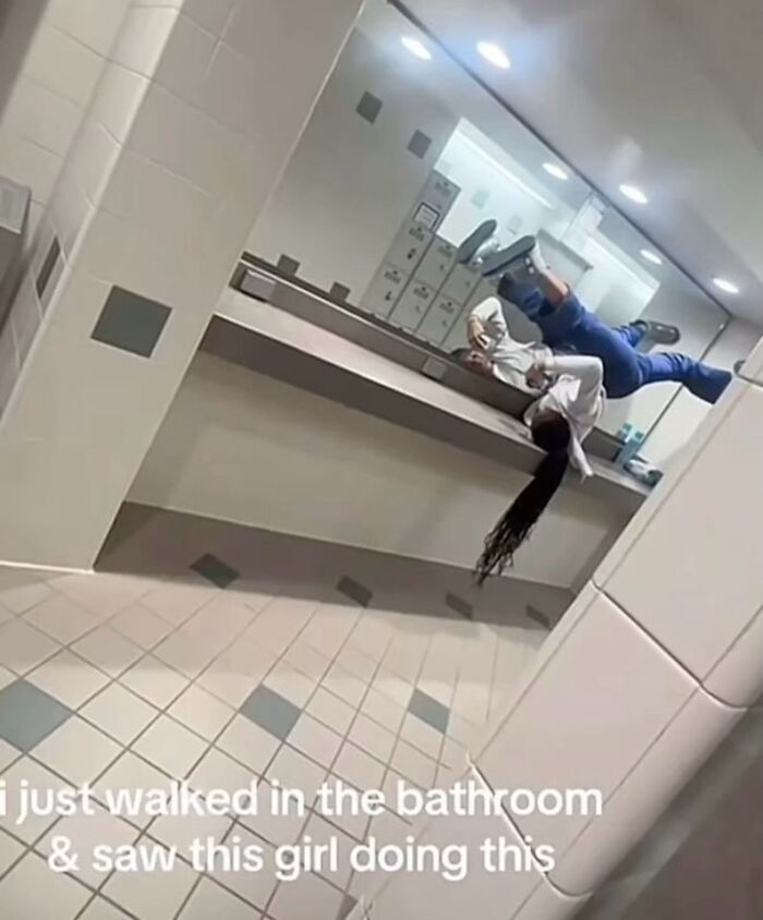 16. Imagine walking into a public bathroom to this. Either way, she killed it!