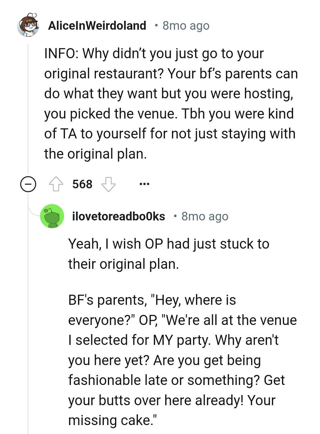 The BF's parents are doing what they want