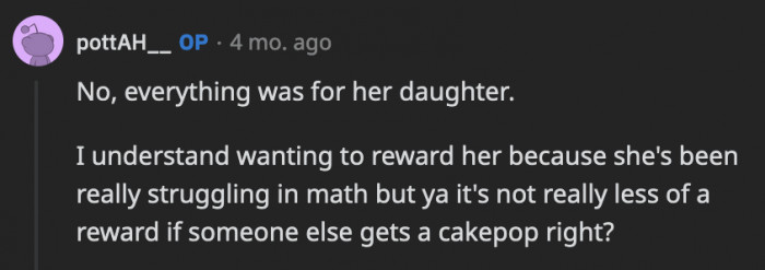 The $3 cake pop wouldn't make the rest of the $297 rewards insignificant