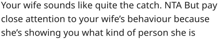 14. His wife is showing him her true colors.