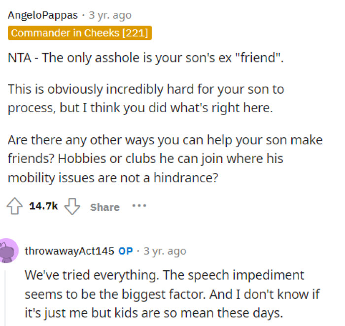 People quickly came to the comments to let OP know that they weren't in the wrong and that they did exactly what they should have in this situation.