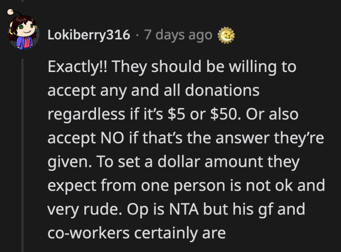 They can hint at an amount, but they shouldn't dictate how much money their colleagues have to donate