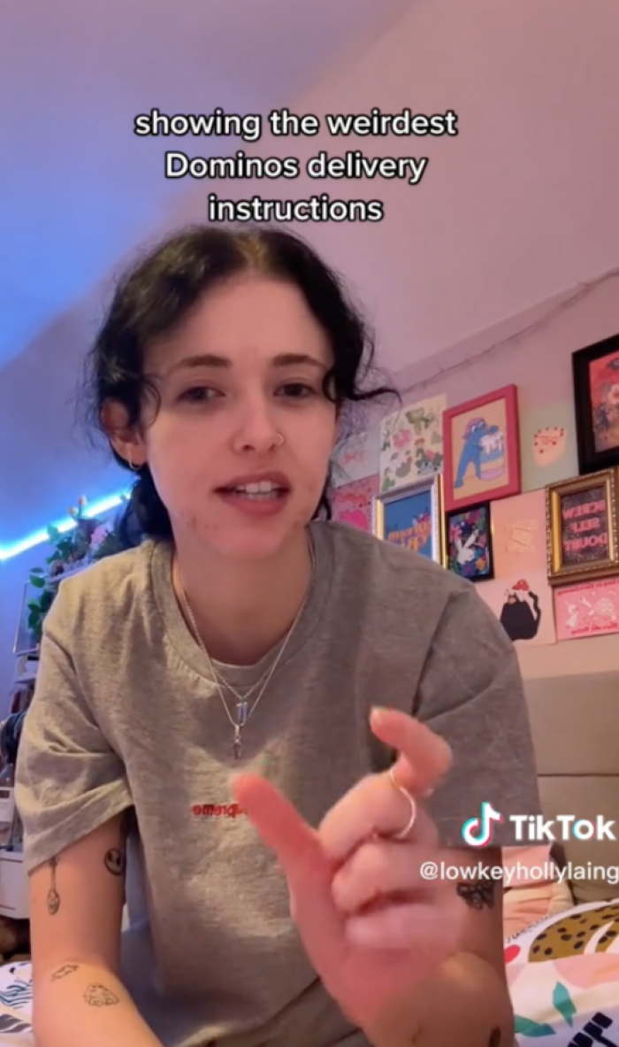 Holly posted a video about the rather strange requests she has gotten as a Domino's delivery driver.