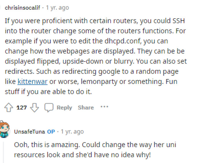 People also came to the comments with numerous alternatives to her revenge and other suggestions for what she could do.