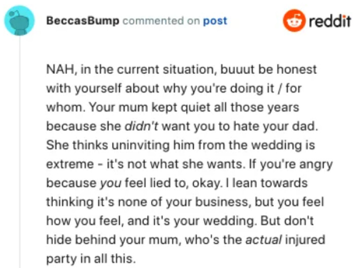 OP needs to be truthful to herself about the reasons for excluding her father from the invitation.