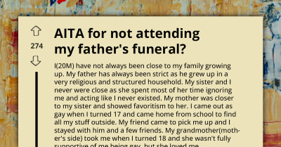 "I Came Out At 17, And He Kicked Me Out" - Redditor Asks If He's An A**hole For Refusing To Attend Father's Funeral