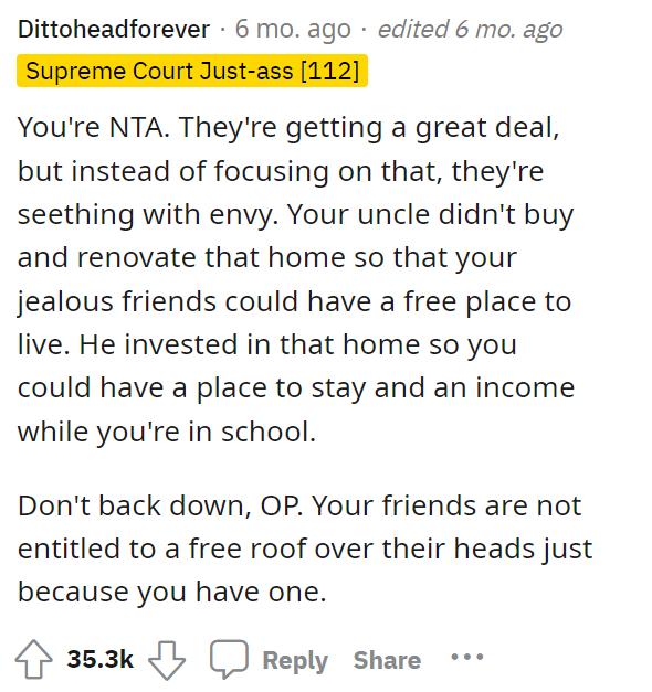 Many people in the comments told them that they weren't TA but that they probably shouldn't mix friendship and business.
