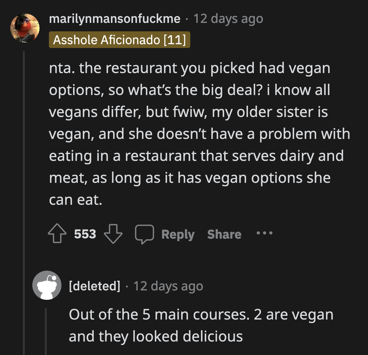 Two vegan courses out of five at a fancy restaurant were not good enough for OP's future sister-in-law.