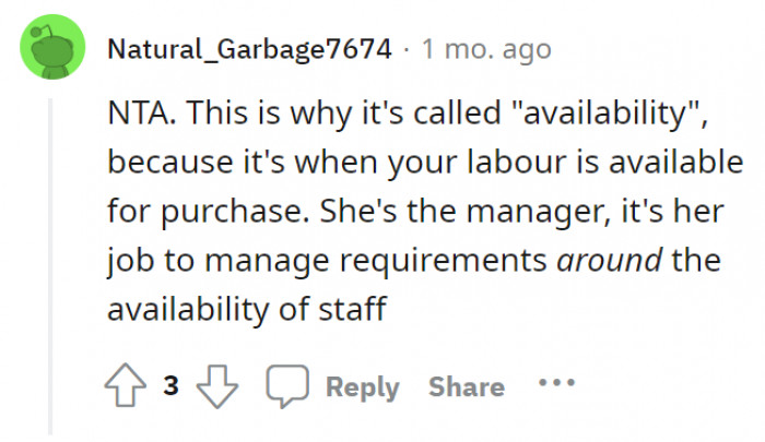 Is the manager not doing her job correctly, then?