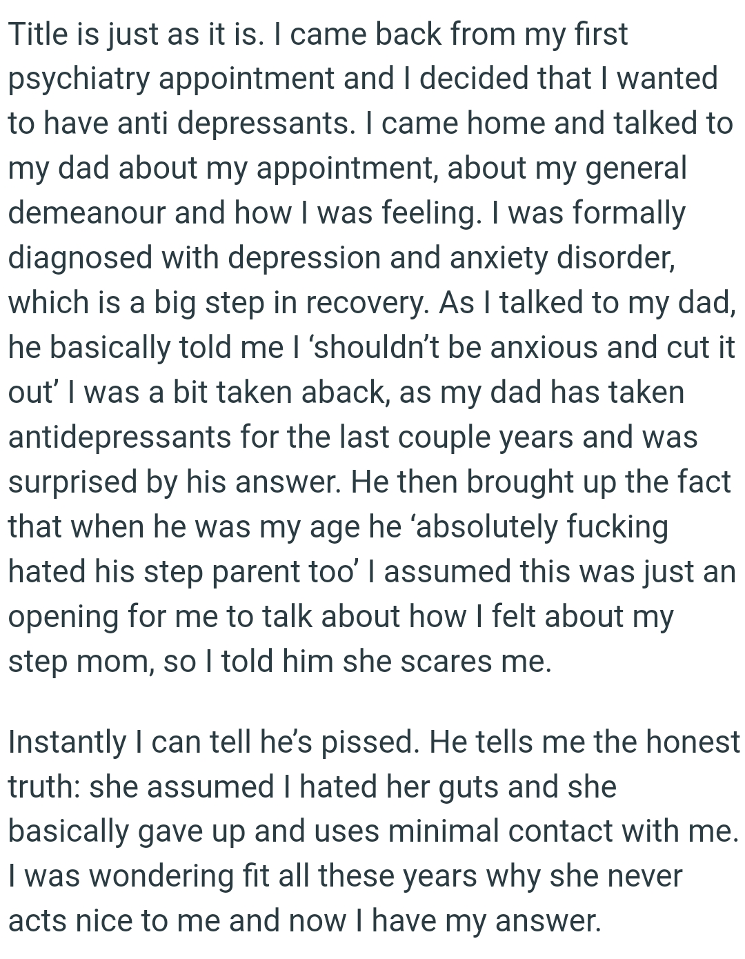 OP's dad has taken antidepressants for the last couple of years