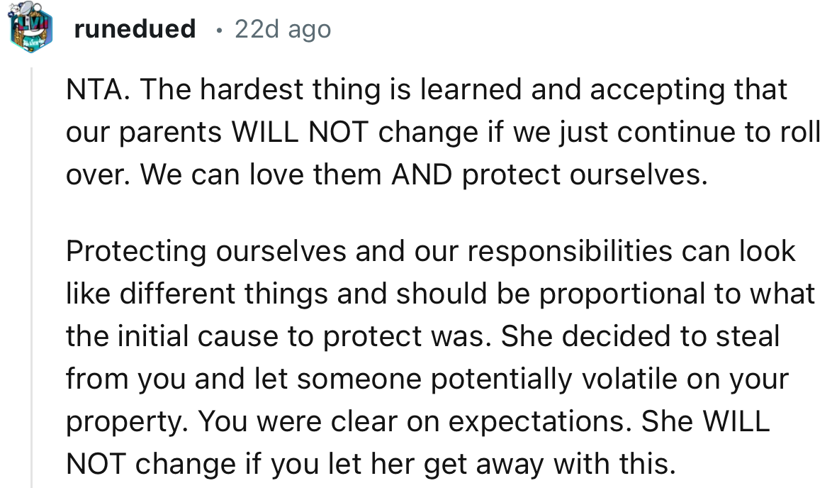 “NTA. The Hardest Thing Is Learning and Accepting That Our Parents WILL NOT Change If We Just Continue to Roll Over.”